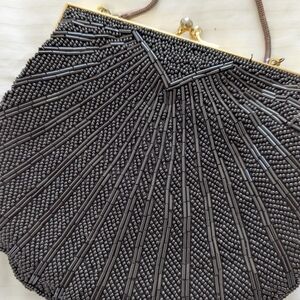 Black Art Deco Beaded Clutch with Wristlet